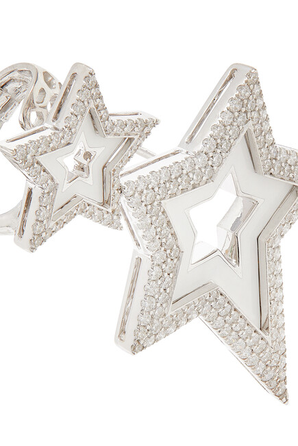 Asymmetrical Star Earrings, 18k White Gold & Diamond